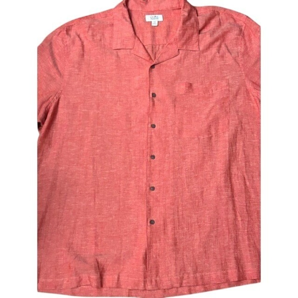 Croft & Barrow Mens XXL Coral Pink Linen Blend Short Sleeve Linen Blend Shirt - Picture 6 of 10
